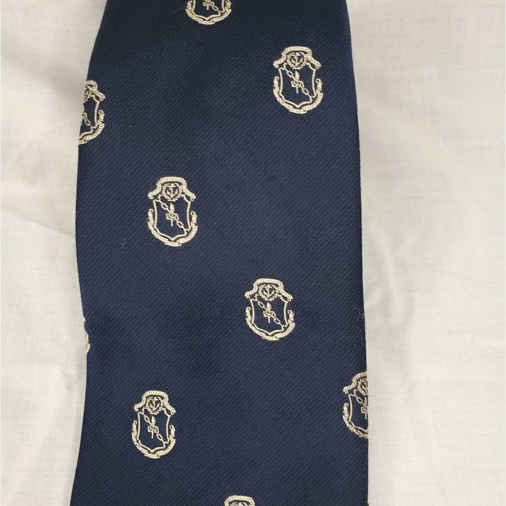 Robert Talbott hand sewn dark blue and gold logo tie - Picture 8 of 9